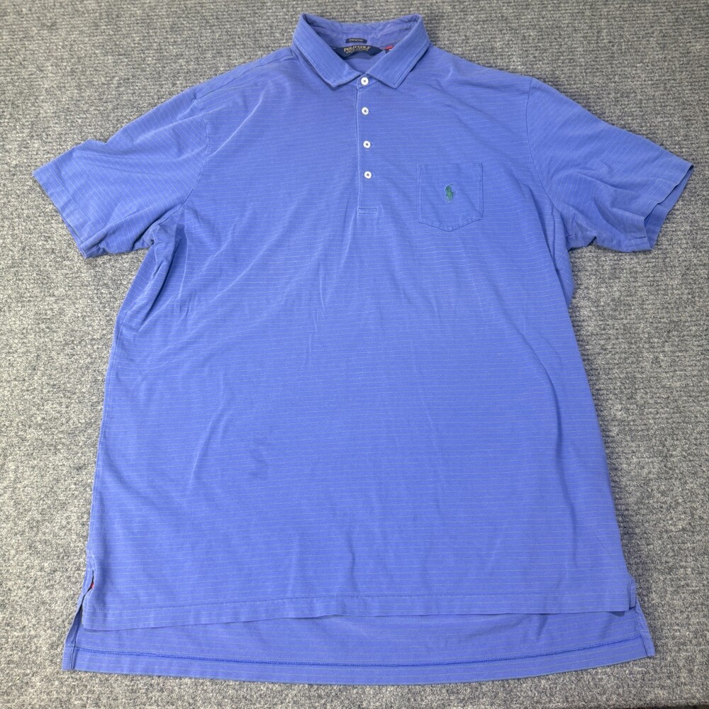 Ralph Lauren Polo Shirt Mens 2XL Blue Short Sleeve Pony Golf Stetch Lisle